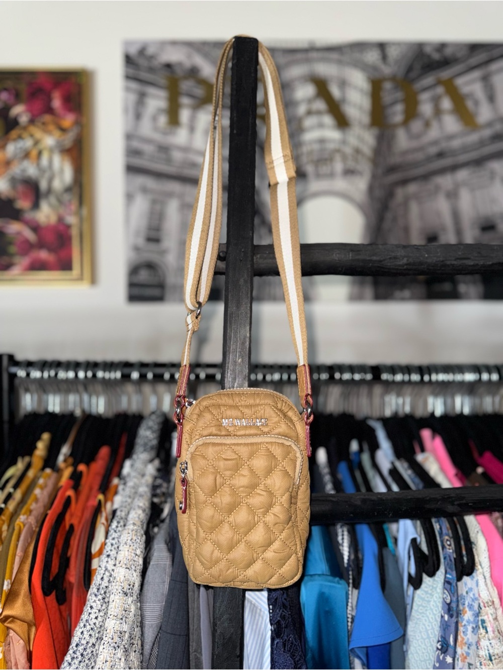 MZ Wallace Metro Quilted Nylon Micro Crosby Crossbody Bag Tan Camel - Picture 3 of 12